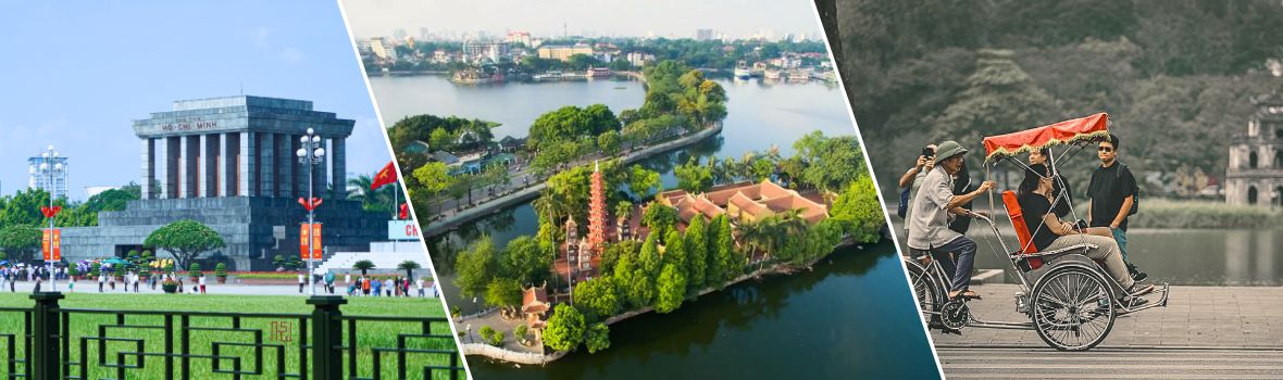 Da sinistra a destra sono Mausoleo di Zio Ho, Pagoda di Tran Quoc, Riscciò nel lago Hoan Kiem