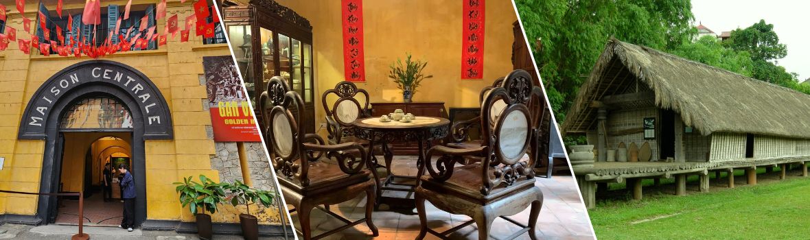 Da sinistra a destra sono Prigione di Hoa Lo, antica casa Ma May, Museo di Etnologia del Vietnam