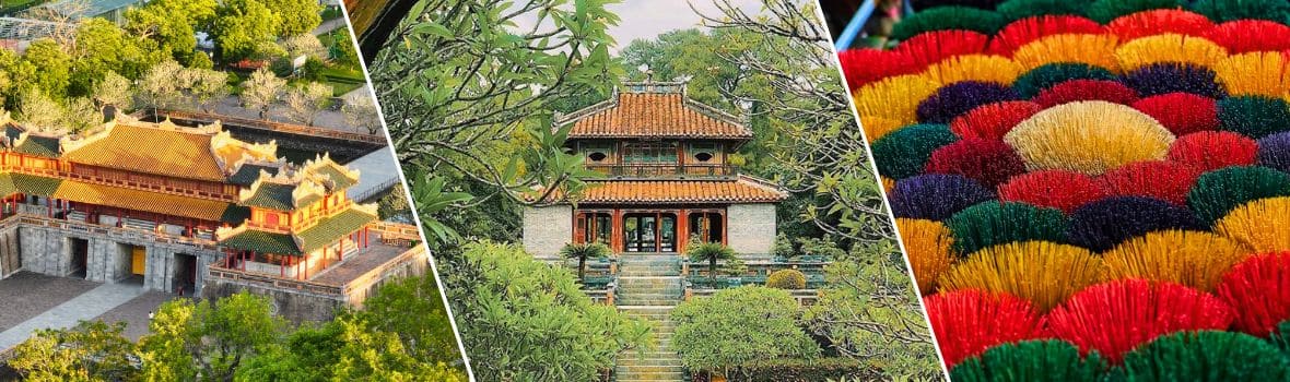 Da sinistra a destra sono Città Imperiale di Hue, Tomba di Minh Mang, villaggio dell'incenso Thuy Xuan