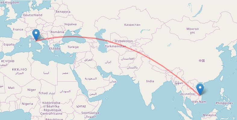 Distanza tra l'Italia e il Vietnam